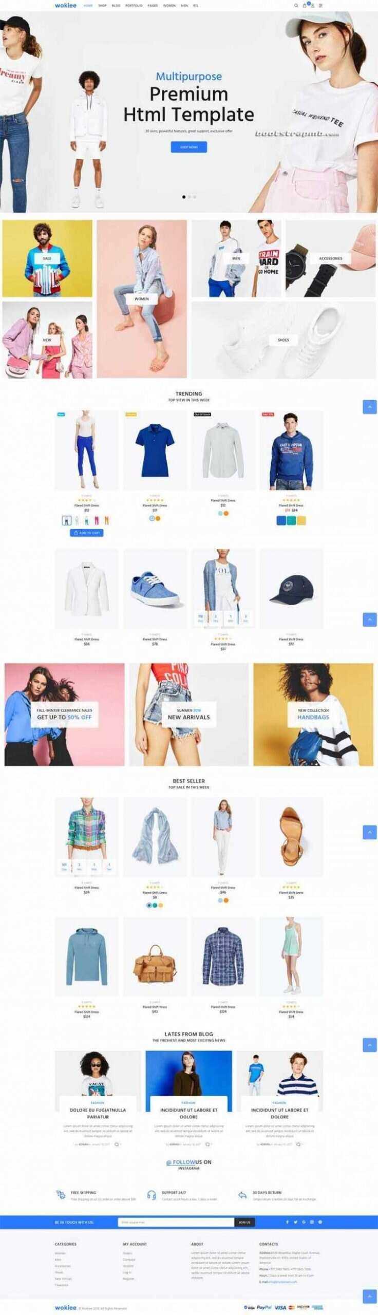 蓝色宽屏Bootstrap响应式服装购物商城 - 小萌资源网