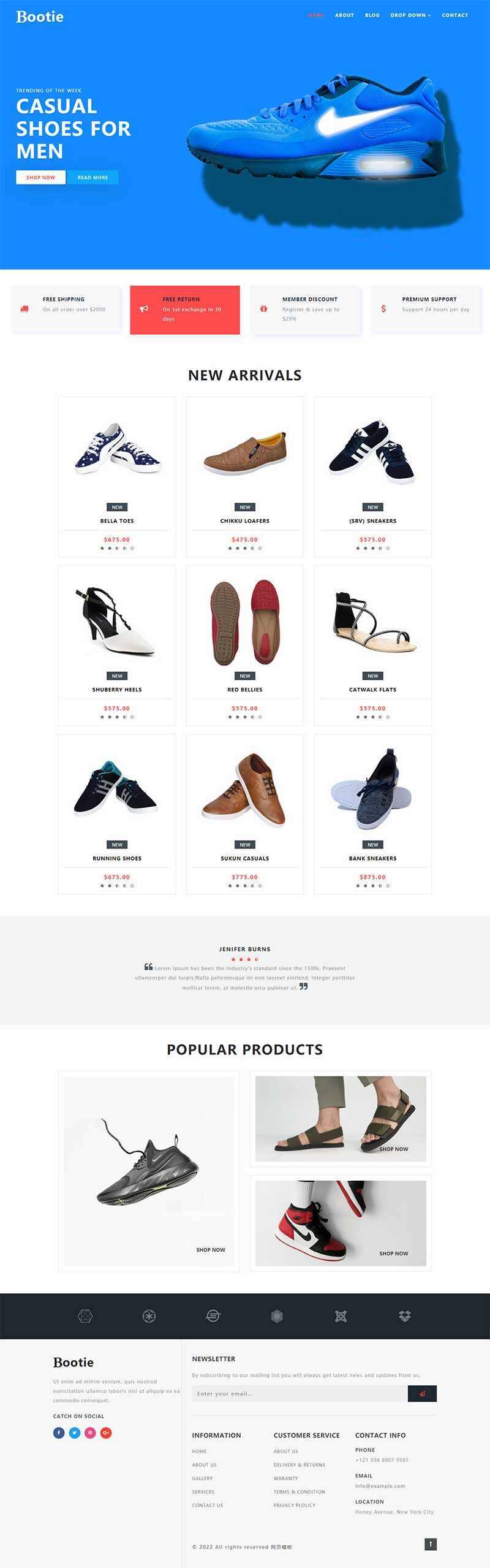 简洁大气的鞋子商城Bootstrap响应式网页模板 - 小萌资源网