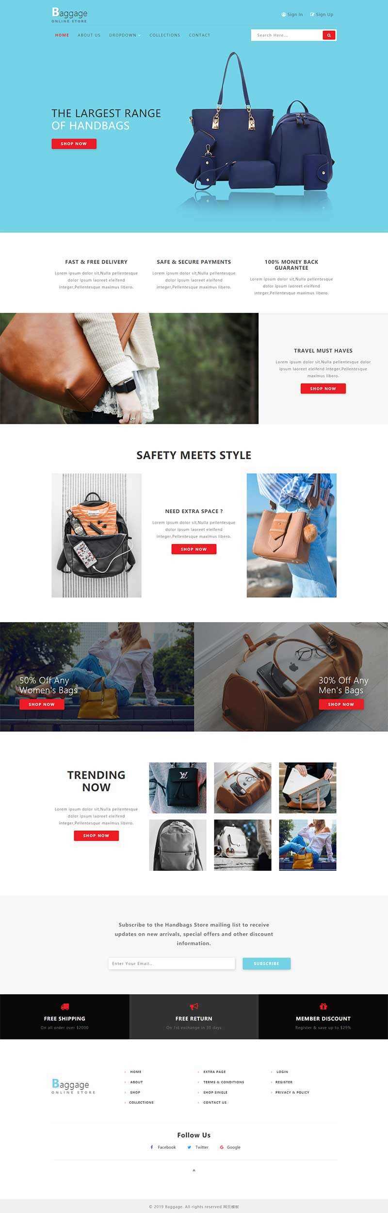 Bootstrap响应式箱包电子商务网站html模板 - 小萌资源网