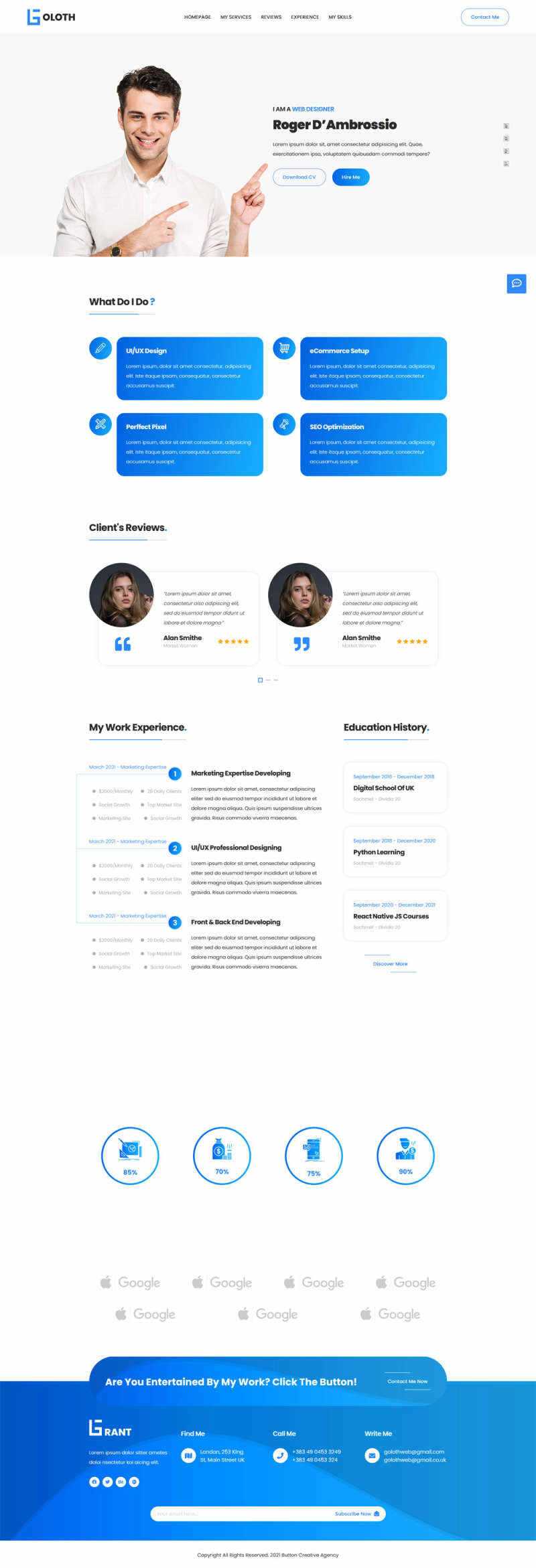 bootstrap多功能响应式个人简历单页html模板 - 小萌资源网