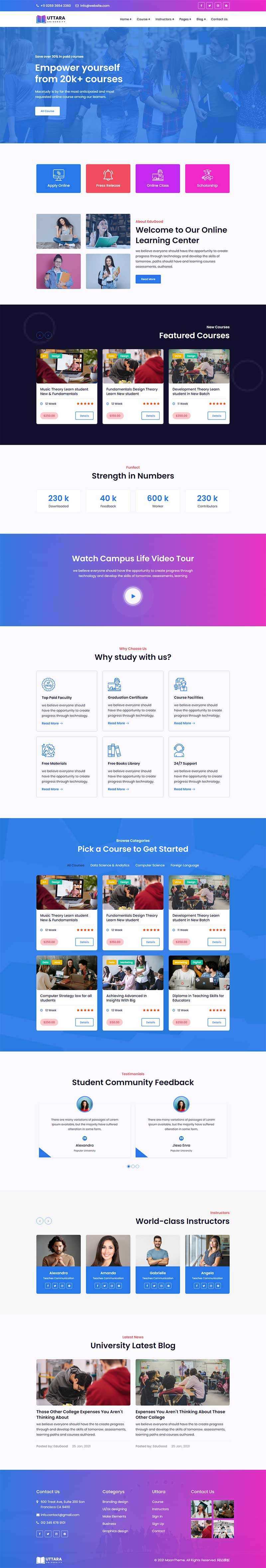 bootstrap响应式大学在线课程网站HTML模板 - 小萌资源网
