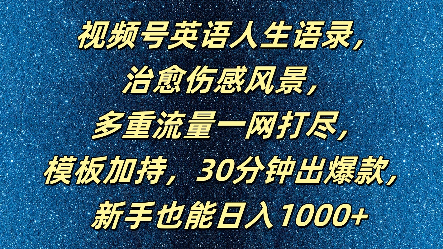 视频号英语人生语录，治愈伤感风景，多重流量一网打尽，模板加持，30分钟出爆款，新手也能日入1000+ - 小萌资源网