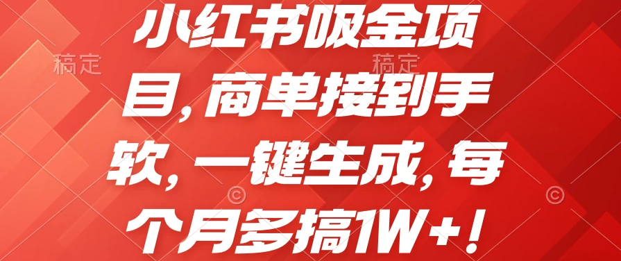 小红书吸金项目，商单接到手软，一键生成，每个月多搞1W+ - 小萌资源网