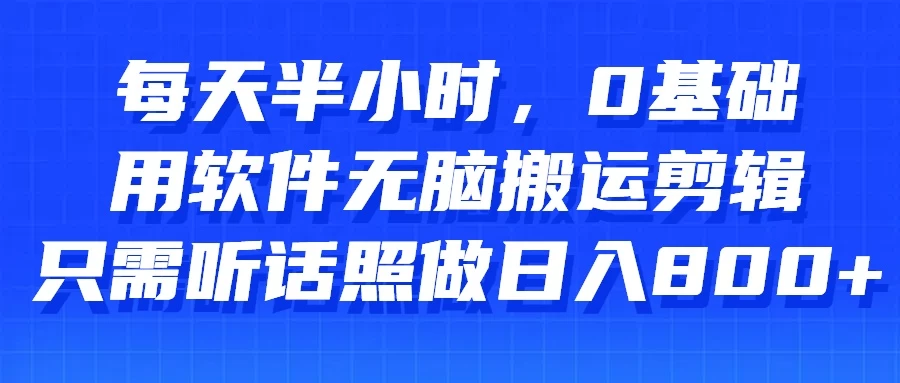 每天半小时，0基础用软件无脑搬运剪辑，只需听话照做日入800+ - 小萌资源网