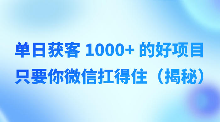 单日获客 1000+ 的好项目，只要你微信扛得住（揭秘） - 小萌资源网