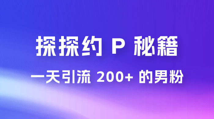 靠探探约 P 秘籍，一天引流 200+ 的男粉，日赚1000+，就是这么玩的 - 小萌资源网