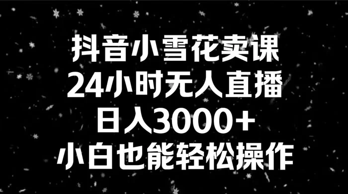 抖音小雪花卖课，24 小时无人直播，日入 3000+ ，小白也能轻松操作 - 小萌资源网