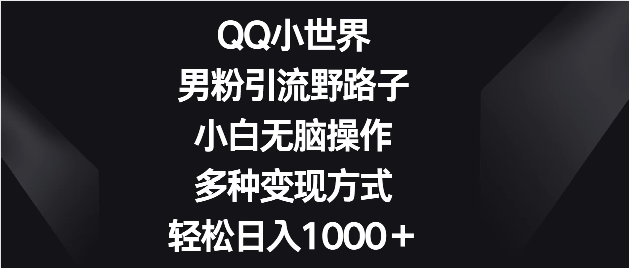 QQ小世界男粉引流野路子，小白无脑操作，多种变现方式轻松日入1000＋ - 小萌资源网