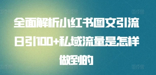 全面解析小红书图文引流日引100私域流量是怎样做到的 - 小萌资源网