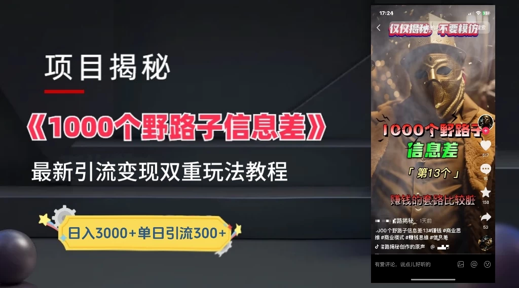 抖音最新一千个野路子玩法教程，变现+引流双重玩法，野路子信息差 - 小萌资源网