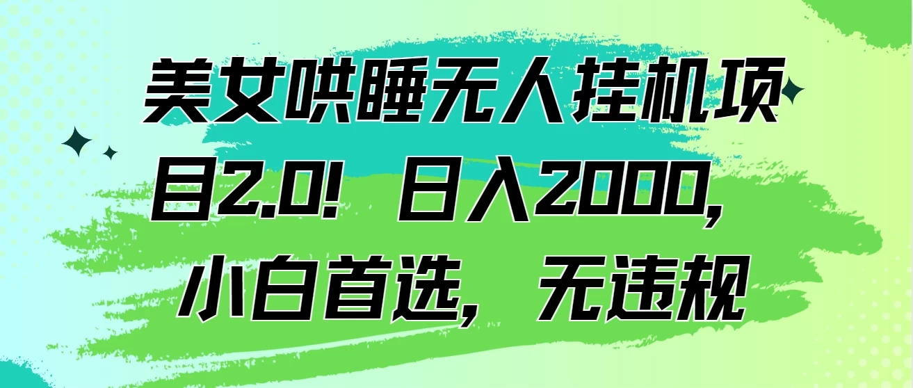 美女哄睡无人挂机项目2.0！日入2000，小白首选，无违规 - 小萌资源网