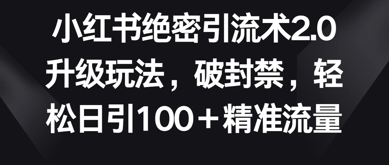 小红书绝密引流术2.0升级玩法，破封禁，轻松日引100＋精准流量 - 小萌资源网