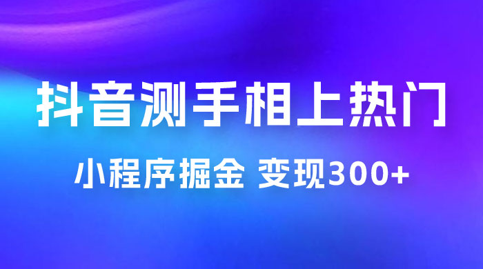 抖音小程序掘金：测手相上热门，当天见收益一小时变现 300+ - 小萌资源网