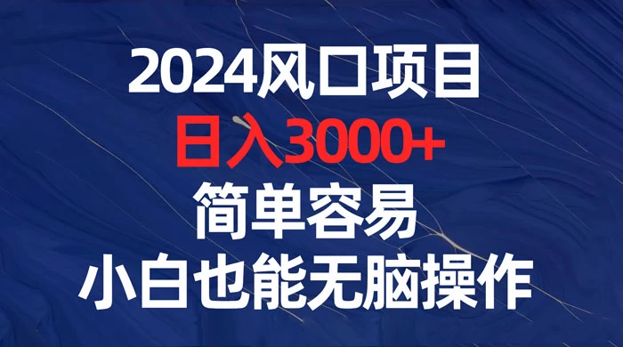 2024 风口项目，日入 3000+，简单容易，小白也能无脑操作 - 小萌资源网