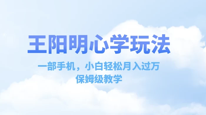 王阳明心学玩法，一部手机，小白轻松月入过万，保姆级教学 - 小萌资源网