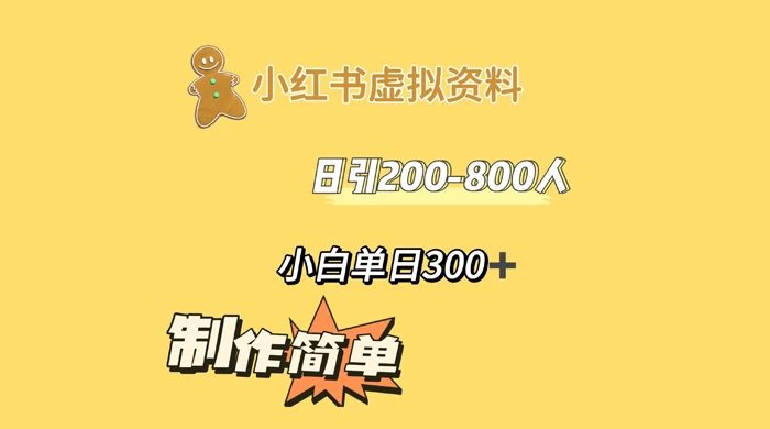小红书虚拟资料日引 200-800 人，小白单日收益 300+ - 小萌资源网