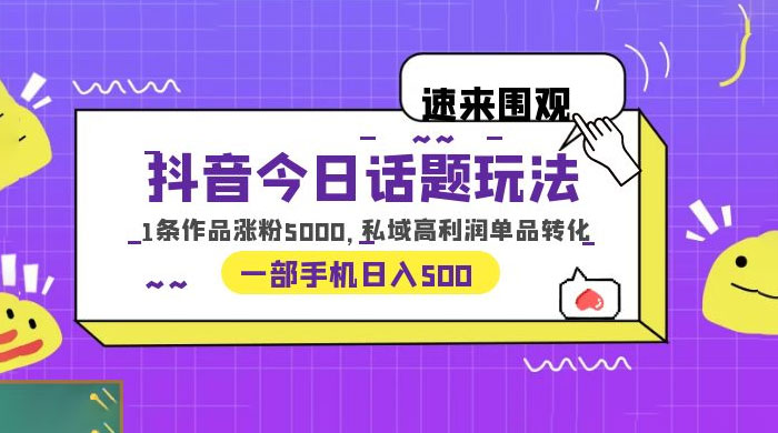 抖音今日话题玩法：单条作品涨粉上千，私域高利润单品转化 - 小萌资源网