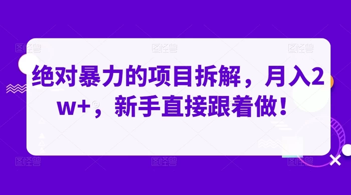 绝对暴力的项目拆解，月入 2w+，新手直接跟着做【揭秘】 - 小萌资源网
