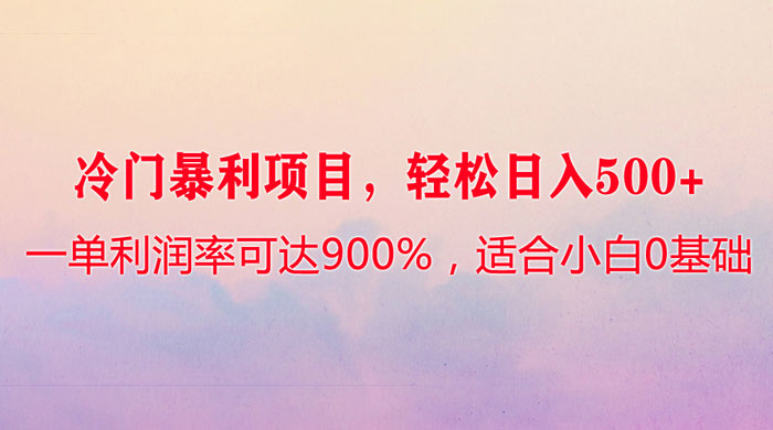 冷门暴利项目，一单利润率可达 900%，轻松日入 500+，适合小白 0 基础 - 小萌资源网