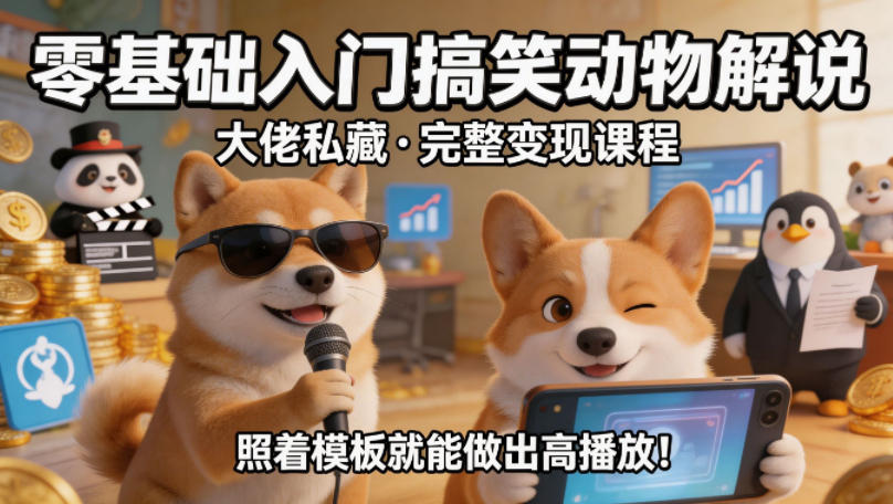 零基础入门搞笑动物解说，大佬私藏完整变现课程，照着模板就能做出高播放 - 小萌资源网