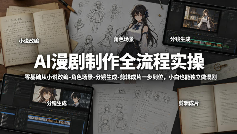 AI漫剧制作全流程实操，零基础从小说改编-角色场景-分镜生成-剪辑成片一步到位，小白也能独立做漫剧 - 小萌资源网