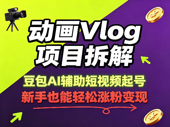 动画Vlog项目拆解，豆包AI辅助短视频起号，新手也能轻松涨粉，43条作品涨粉8.3W - 小萌资源网