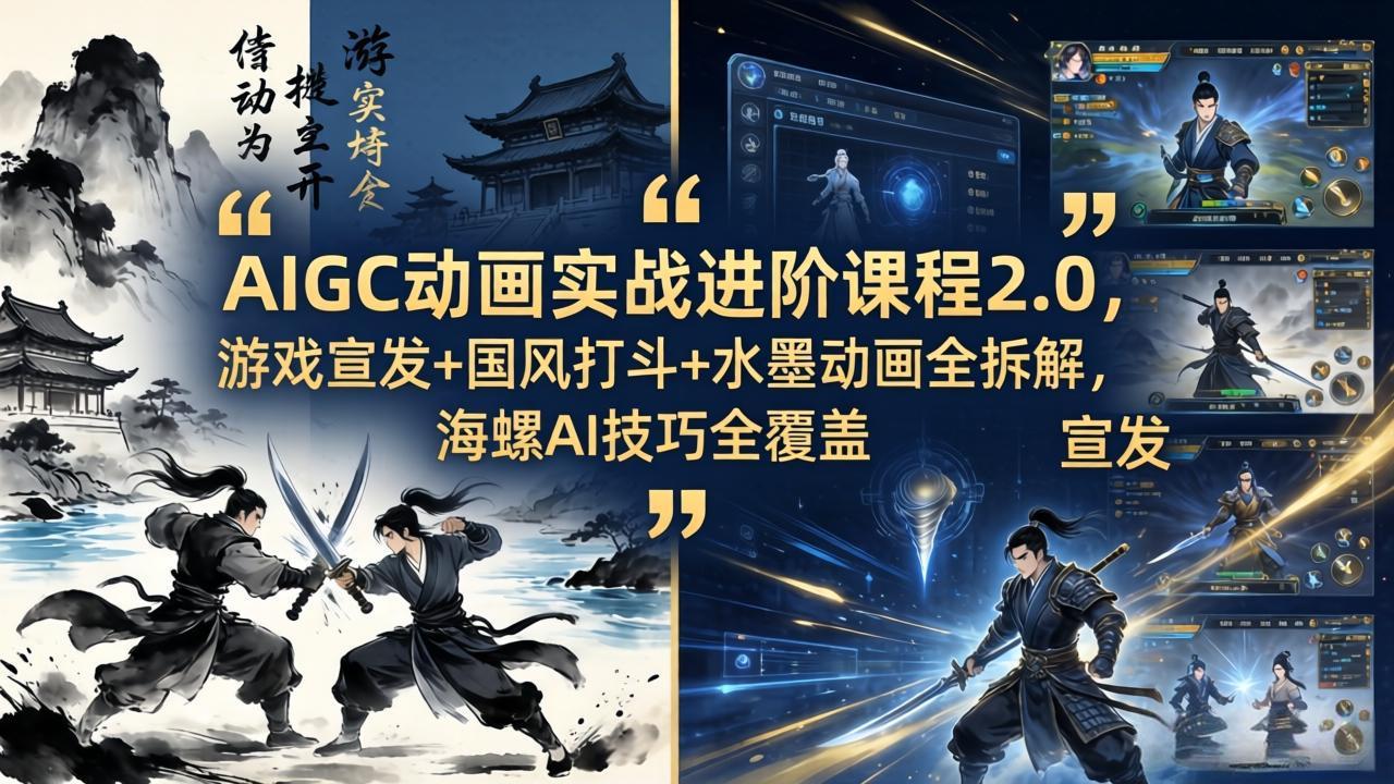 AIGC动画实战进阶课程2.0，游戏宣发+国风打斗+水墨动画全拆解，海螺AI技巧全覆盖 - 小萌资源网