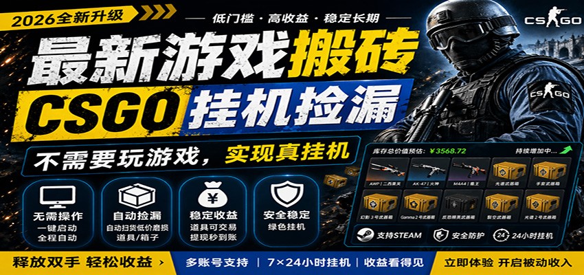 最新游戏搬砖CSGO纯挂机，真挂机月入1W+，五一小高峰上车可吃肉，手机即可操作 - 小萌资源网