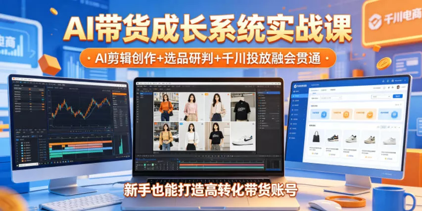 AI带货成长系统实战课，AI剪辑创作+选品研判+千川投放融会贯通，新手也能打造高转化带货账号(更新2026年) - 小萌资源网