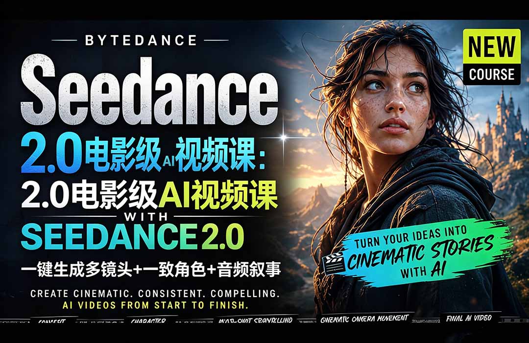 Seedance 2.0电影级AI视频课：一键生成多镜头+一致角色+音频叙事 - 小萌资源网
