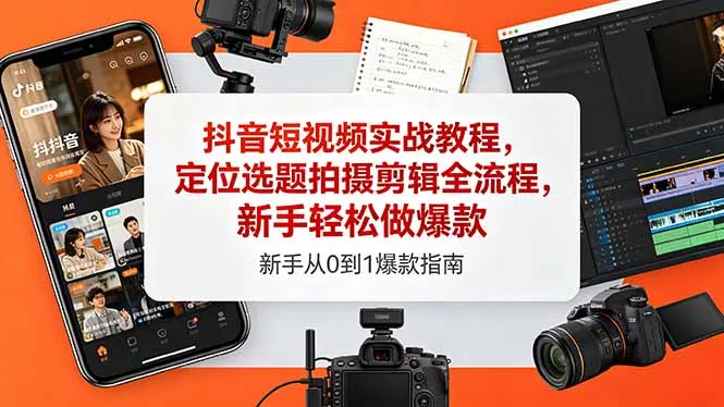 抖音短视频实战教程，定位选题拍摄剪辑全流程，新手轻松做爆款 - 小萌资源网