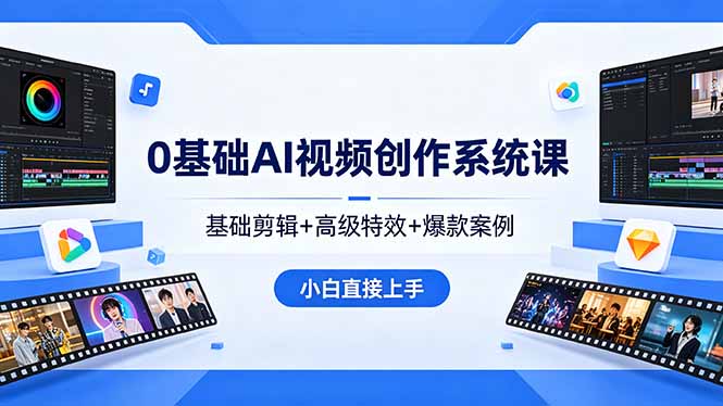 0基础AI视频创作系统课，基础剪辑+高级特效+爆款案例，小白直接上手 - 小萌资源网