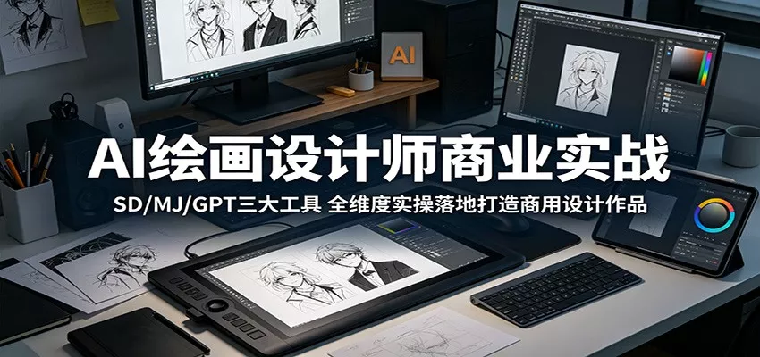 AI绘画设计师商业实战：SD/MJ/GPT三大工具，全维度实操落地打造商用设计作品 - 小萌资源网