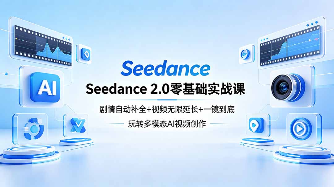 Seedance 2.0零基础实战课：剧情自动补全+视频无限延长+一镜到底：玩转多模态AI视频创作 - 小萌资源网