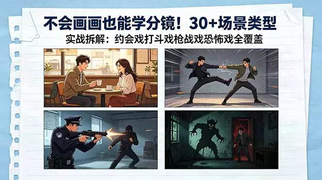 不会画画也能学分镜！30+场景类型实战拆解：约会戏打斗戏枪战戏恐怖戏全覆盖 - 小萌资源网