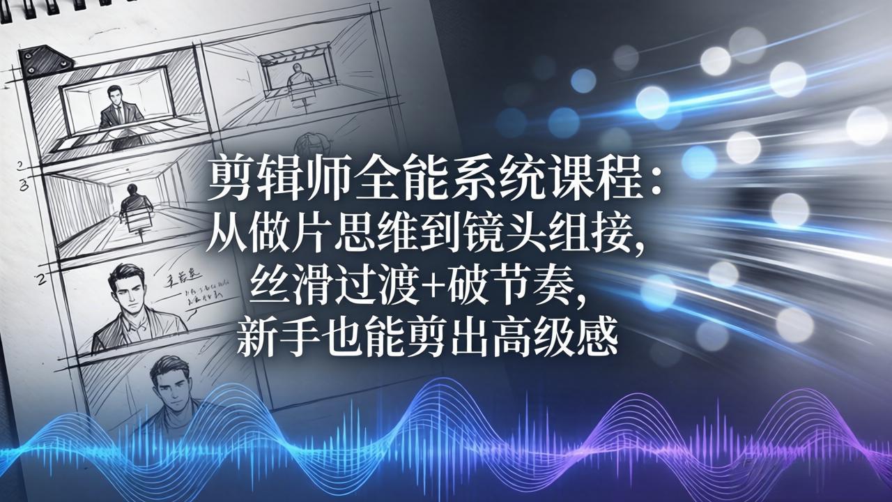 剪辑师全能系统课程：从做片思维到镜头组接，丝滑过渡+破节奏，新手也能剪出高级感 - 小萌资源网