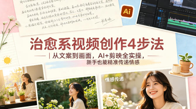 治愈系视频创作4步法｜从文案到画面，AI+剪映全实操，新手也能精准传递情感 - 小萌资源网