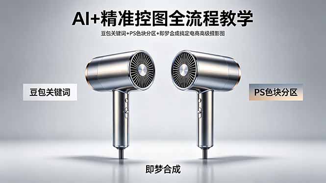 AI+精准控图全流程教学 豆包关键词+PS色块分区+即梦合成搞定电商高级摄影图 - 小萌资源网