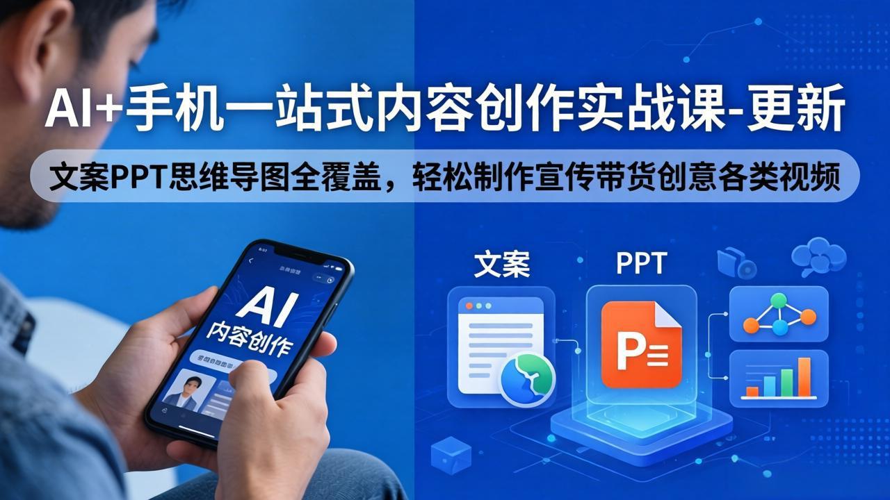 AI+手机一站式内容创作实战课-更新，文案PPT思维导图全覆盖，轻松制作宣传带货创意各类视频 - 小萌资源网