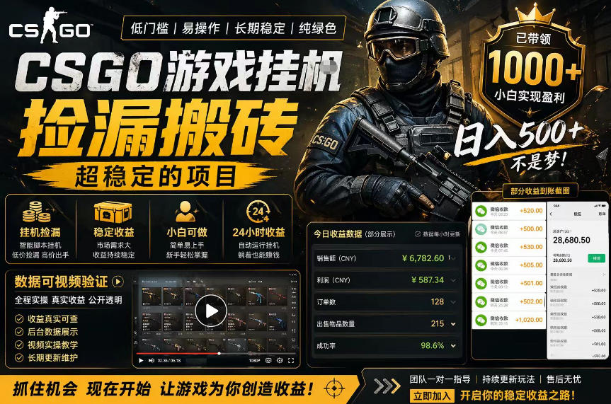 CSGO游戏搬砖，全自动挂G，不需要玩游戏，手机操作日入300+，解放双手【揭秘】 - 小萌资源网