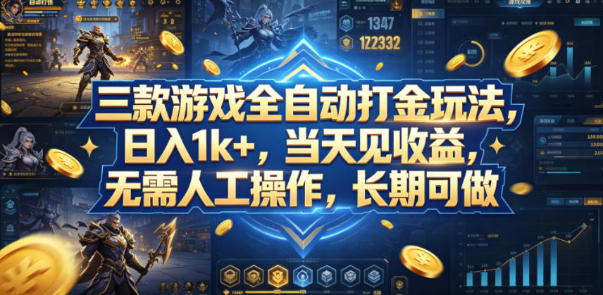 三款游戏全自动打金玩法，日入1k+，当天见收益，无需人工操作，长期可做【揭秘】 - 小萌资源网