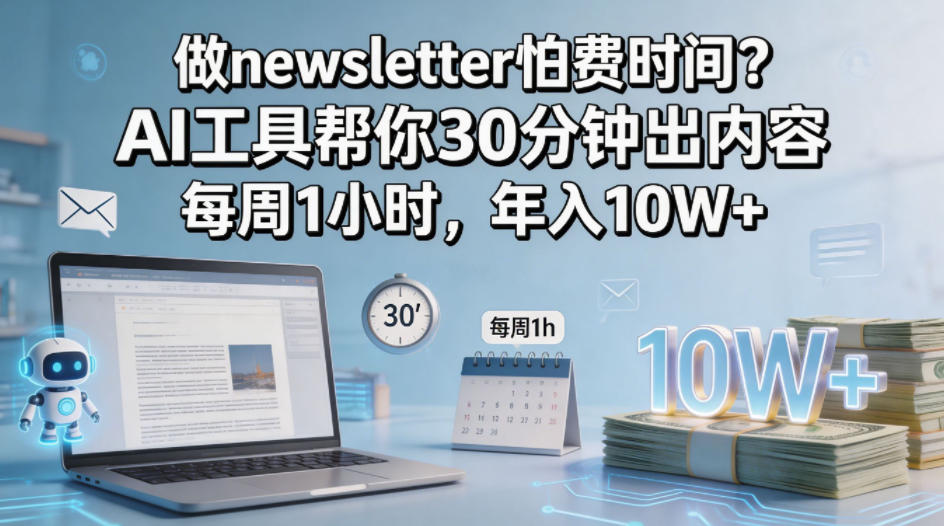 做newsletter怕费时间？AI工具帮你30分钟出内容，每周1小时，年入10W+！【原创双语字幕】 - 小萌资源网