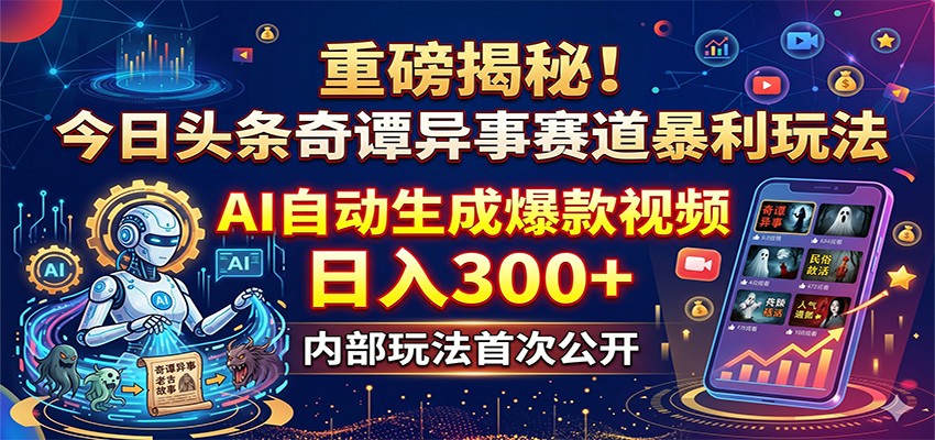 重磅揭秘！今日头条奇谭异事赛道暴利玩法：AI自动生成爆款视频，日入300+ - 小萌资源网