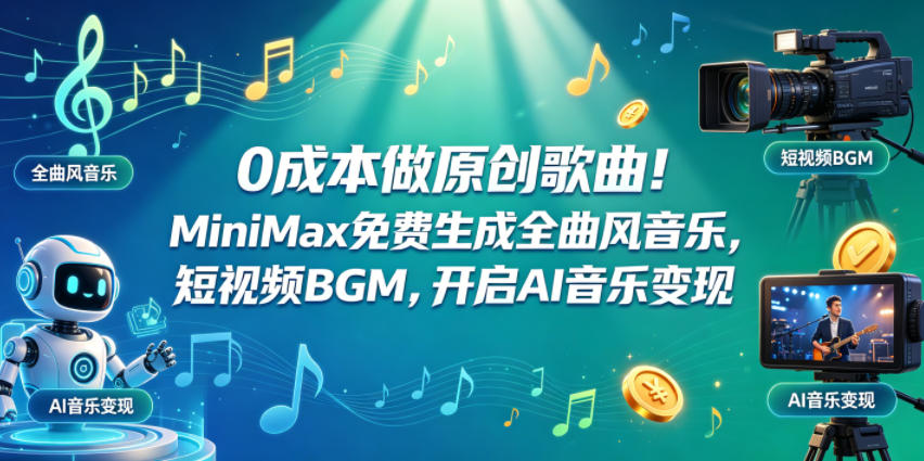 0成本做原创歌曲！MiniMax免费生成全曲风音乐，短视频BGM，开启AI音乐变现 - 小萌资源网