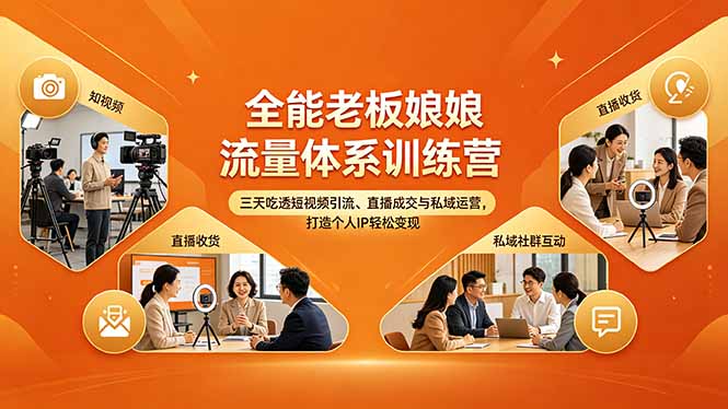全能老板娘流量体系训练营，三天吃透短视频引流、直播成交与私域运营，打造个人IP轻松变现 - 小萌资源网