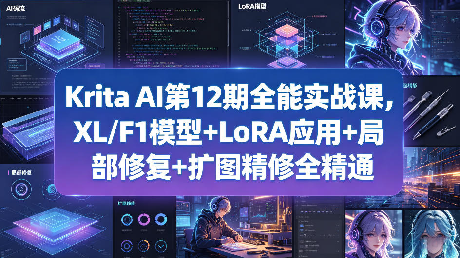 Krita AI第12期全能实战课，XL/F1模型+LoRA应用+局部修复+扩图精修全精通 - 小萌资源网