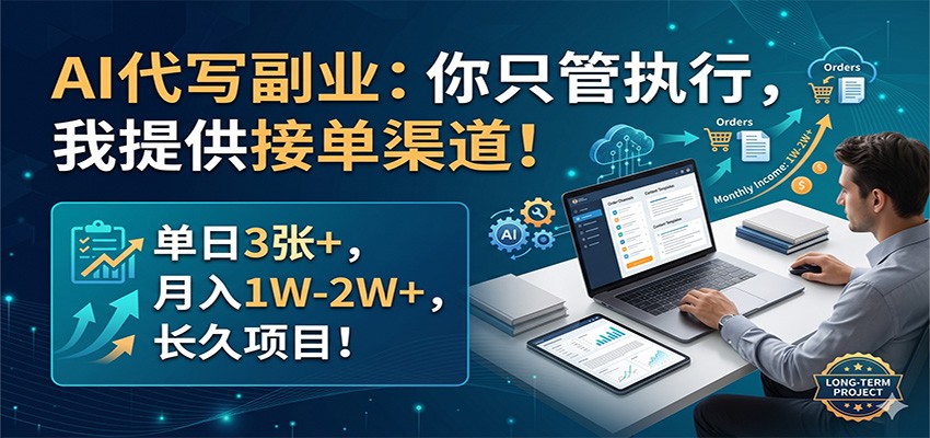 AI代写副业：你只管执行，我提供接单渠道！单日3张+，月入1W-2W+，长久项目 - 小萌资源网