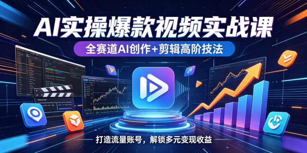 AI实操爆款视频实战课，全赛道AI创作+剪辑高阶技法，打造流量账号，解锁多元变现收益 - 小萌资源网