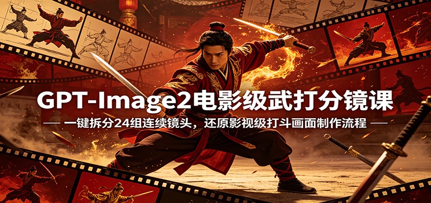 GPT-Image2电影级武打分镜课：一键拆分24组连续镜头，还原影视级打斗画面制作流程 - 小萌资源网