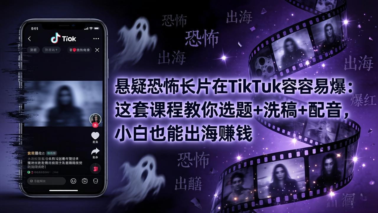 悬疑恐怖长片在TikTok最容易爆：这套课程教你选题+洗稿+配音，小白也能出海赚钱 - 小萌资源网